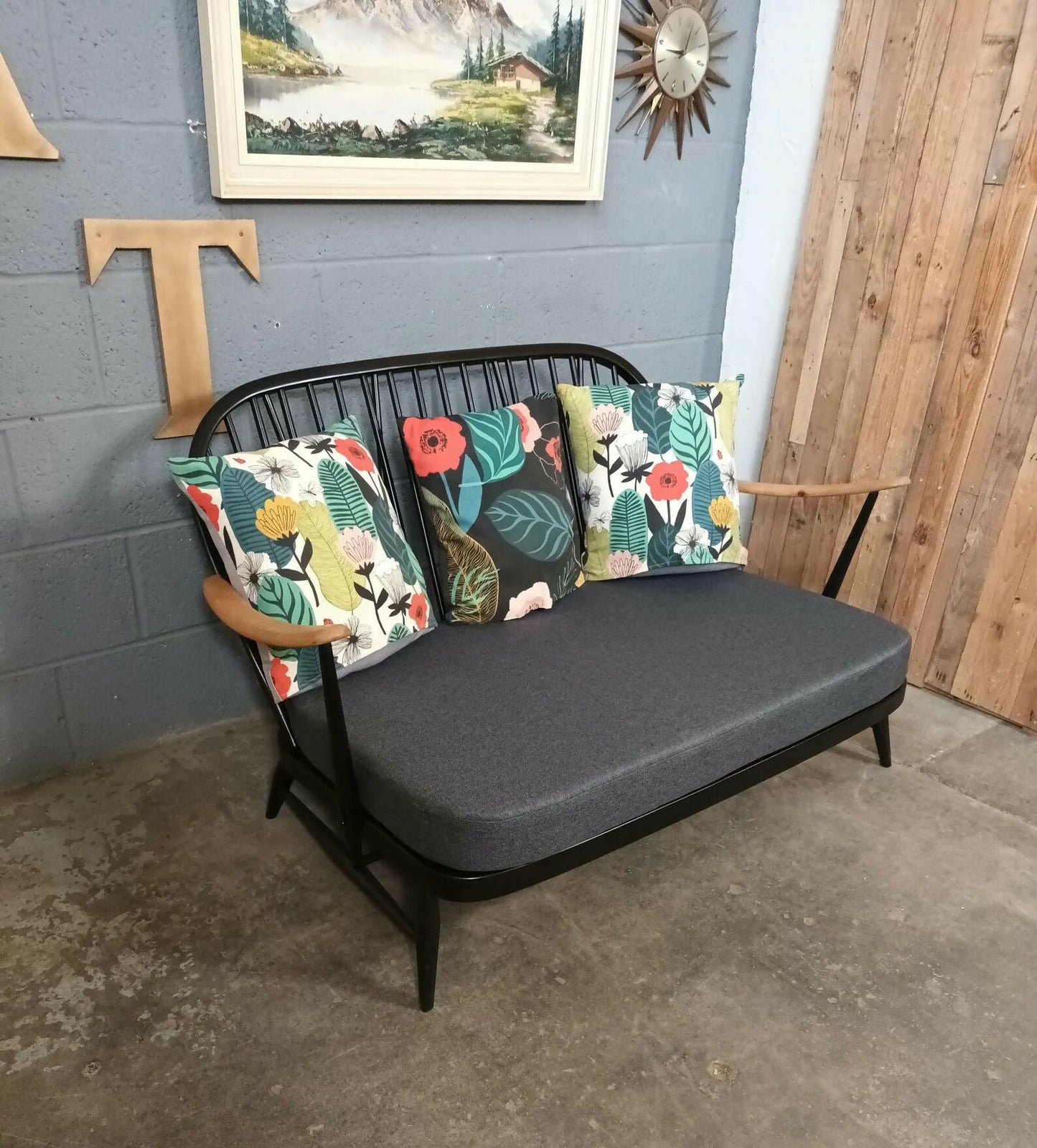 Ercol 203/2 sofa - black finish - fully refurbished