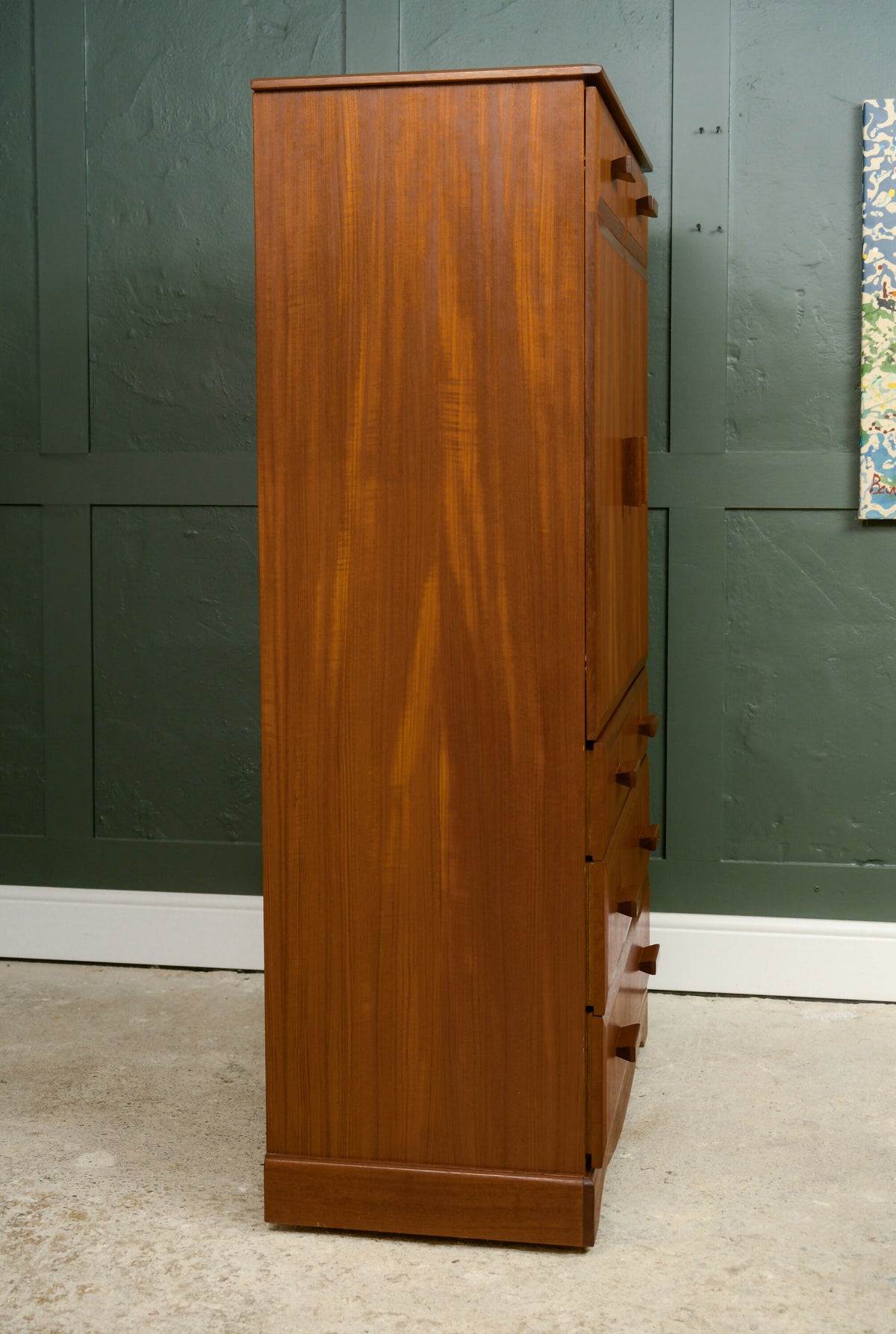 Large Mid Century Tallboy Linen Cabinet with Drawers