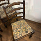 Vintage Set of Seven Oak Ladder Back Dining Chairs Including Carver Chair