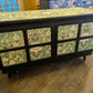 Mid Century Retro Nathan Sideboard on Black Floral Print Sold Message Commission