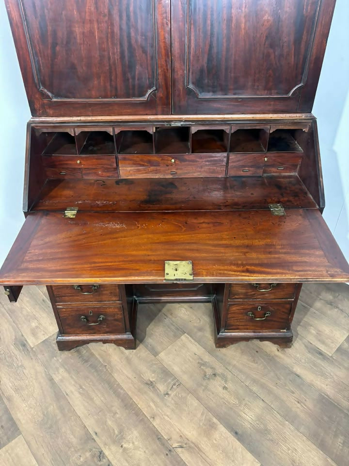 Georgian Mahogany Kneehole Bureau Bookcase