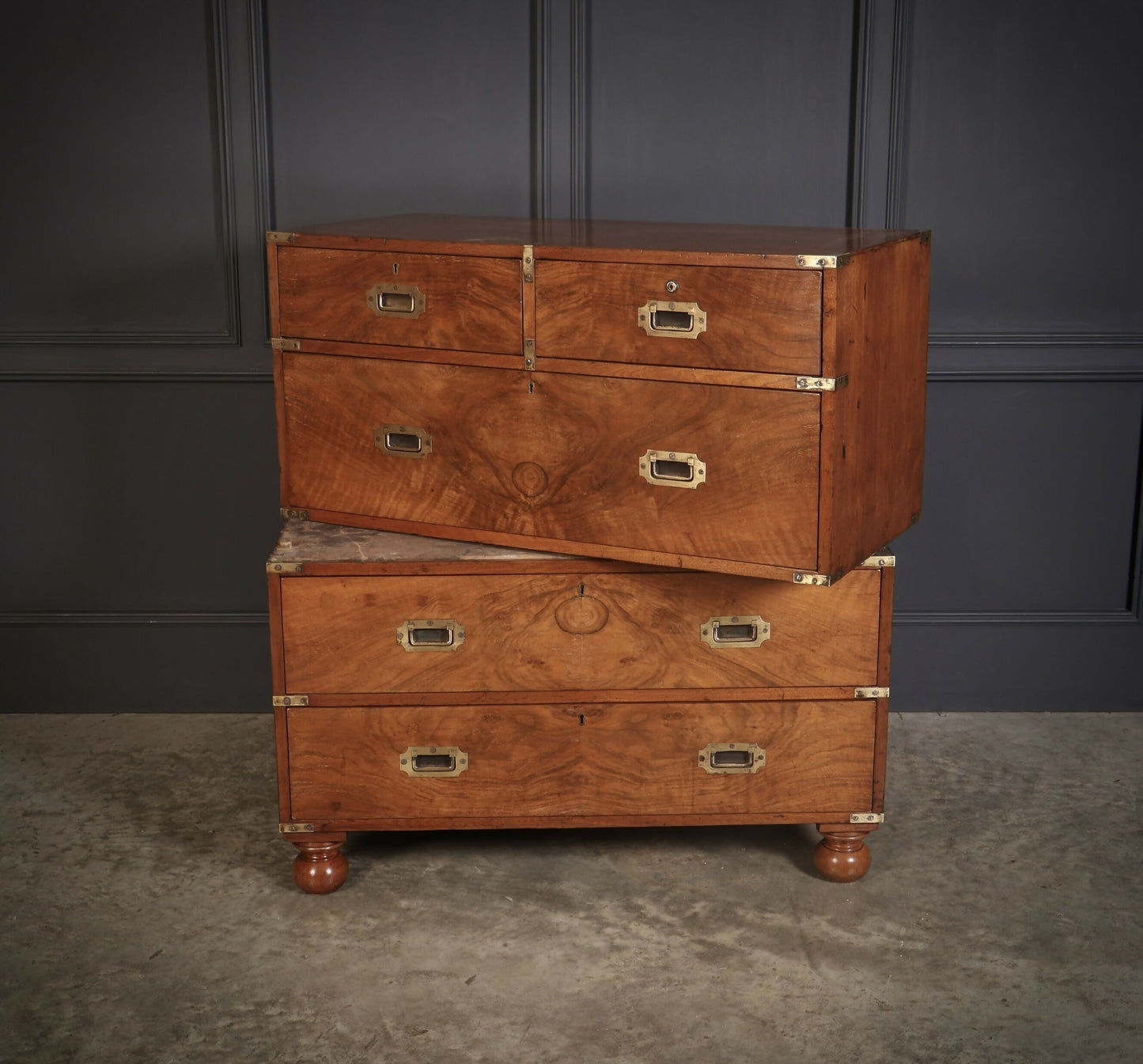 Vintage Mahogany Military Campaign Secretaire Chest