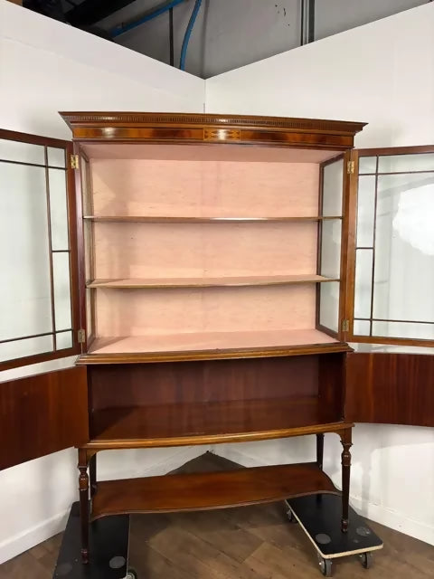 Large Edwardian Inlaid Walnut Bow Front Display Cabinet