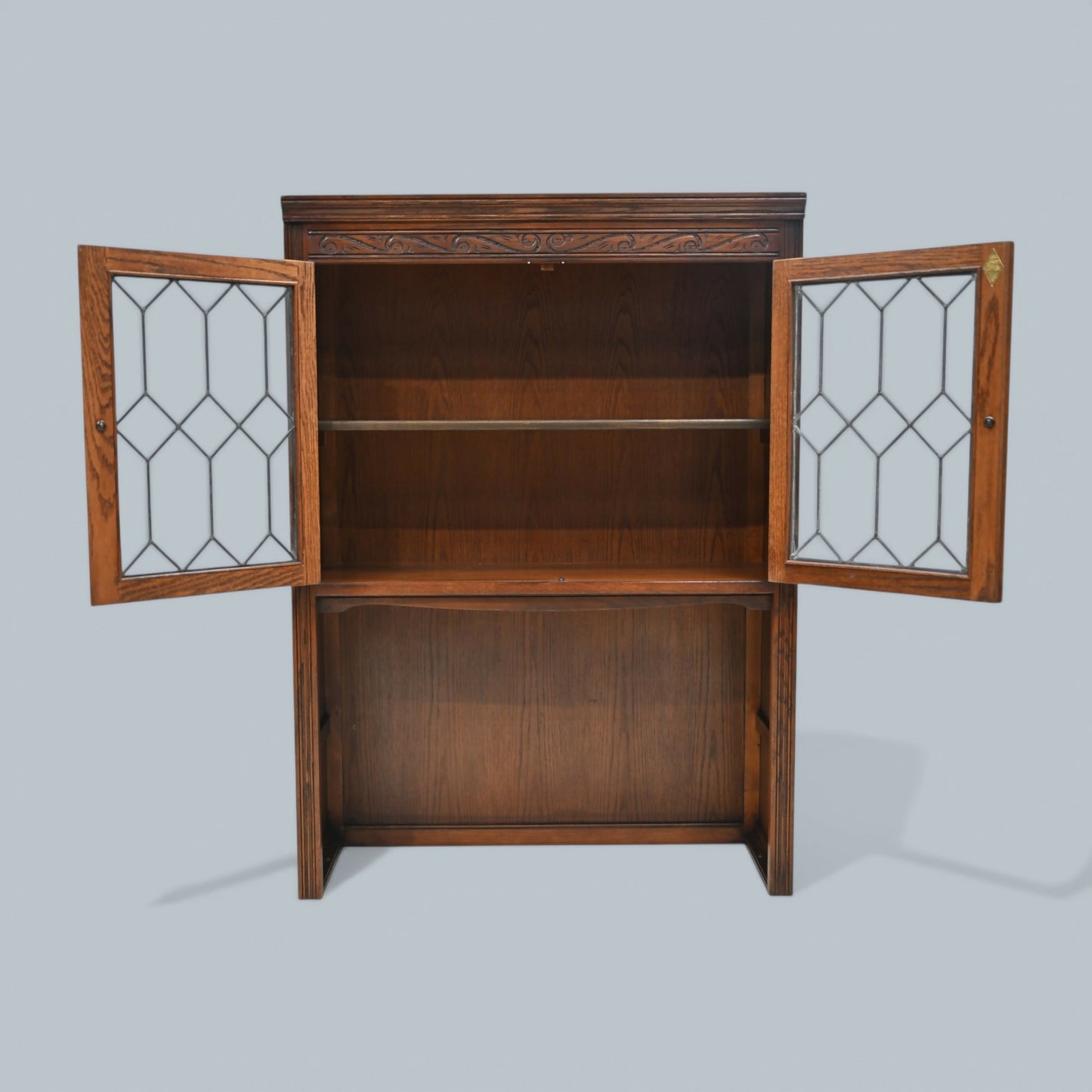 Old Charm Wall Top Unit Bookcase Leaded Glass Display Tudor Brown FREE Delivery*