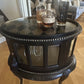 Drinks Cabinet. Handpainted, small oval glazed cabinet. Black/Gold