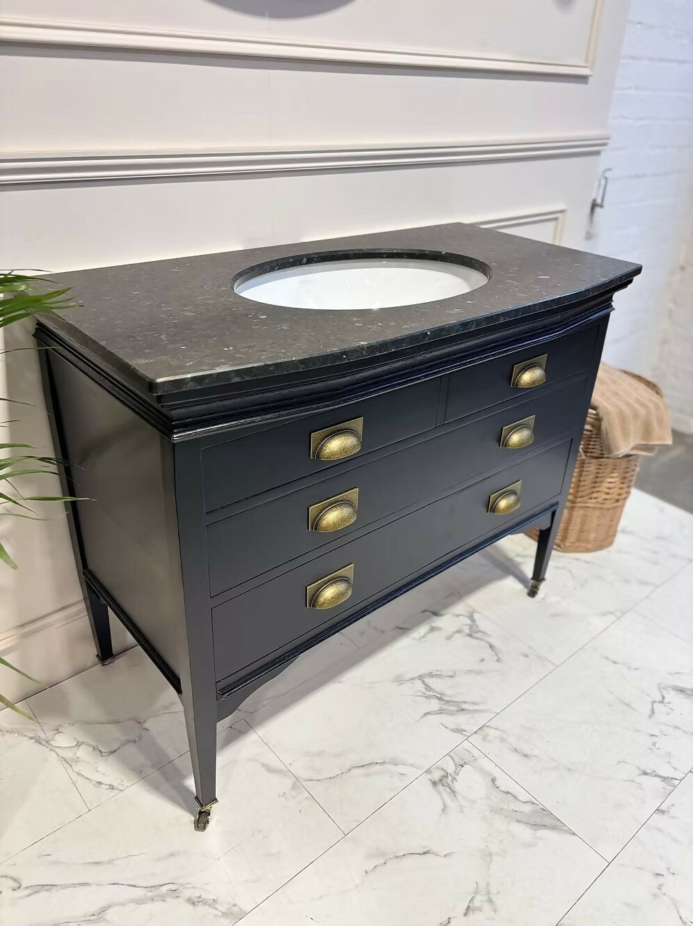 Black Vintage Wooden Vanity Unit