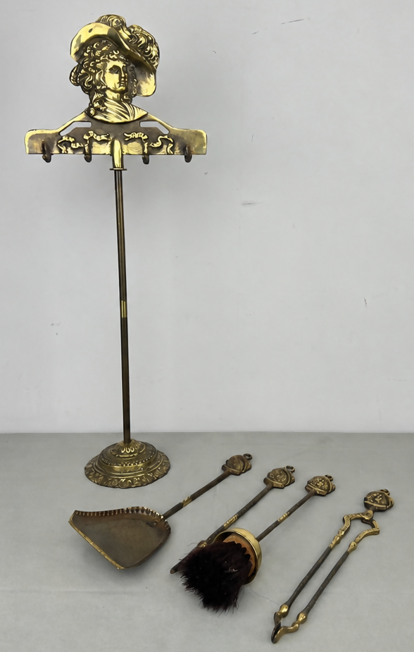 Fireplace Set Vintage French Style Brass 5 Piece Companion Set LOT 6445