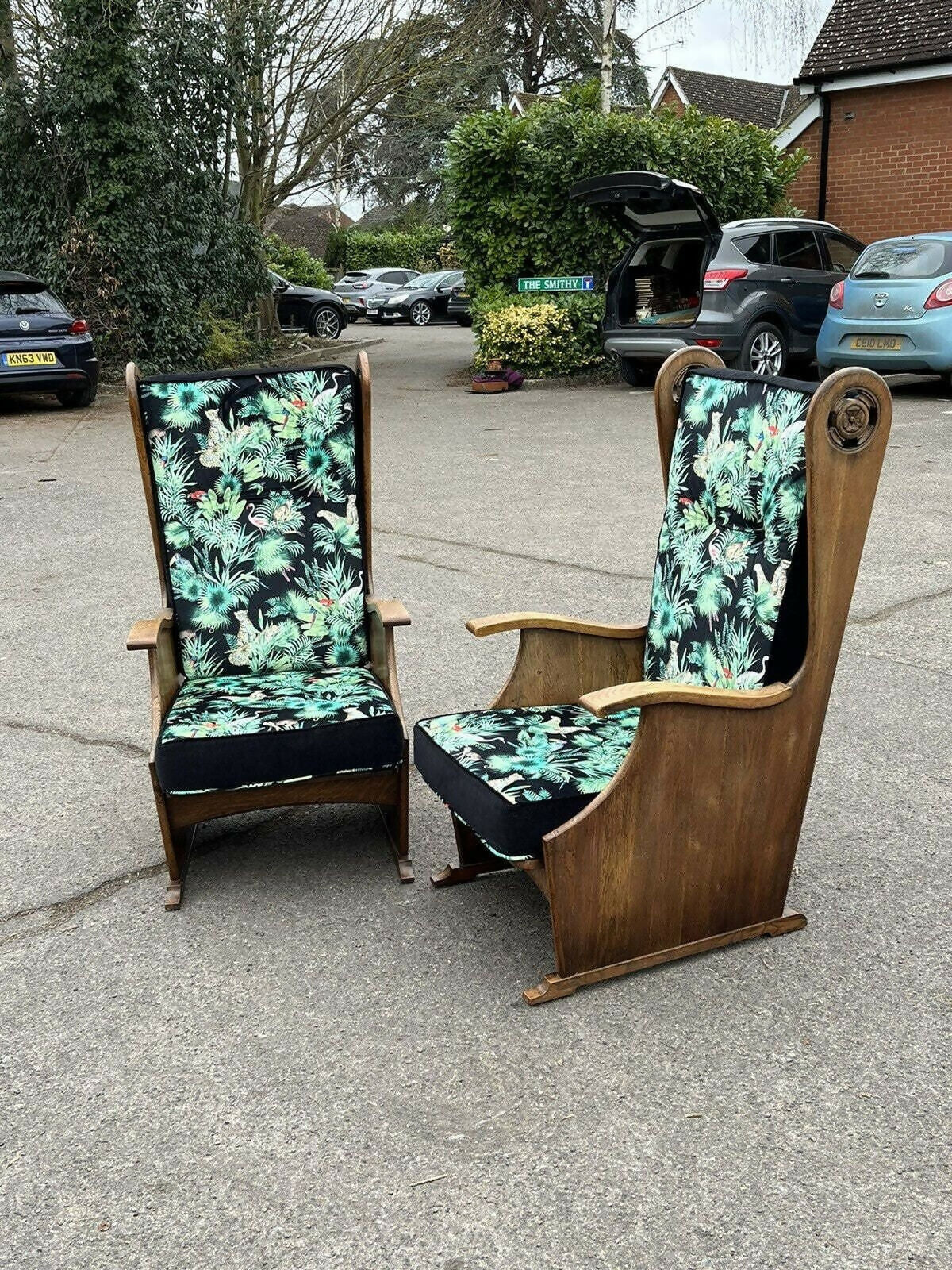 Pair Of Vintage Oak Mid Century Lounge Armchairs