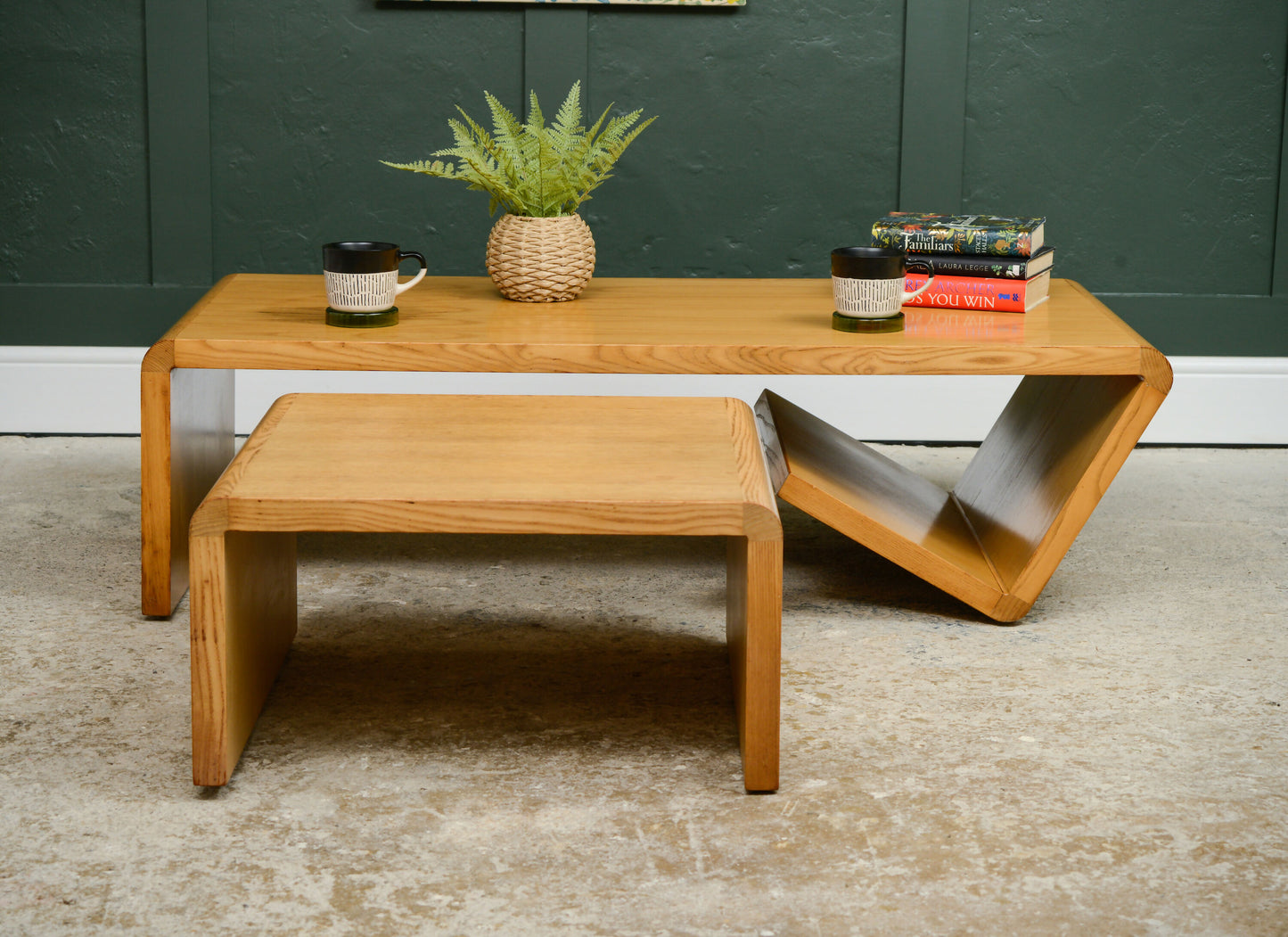 MCM Coffee Table with Nesting Table - Paperclip Design - 1970s Dutch? Oak or Ash