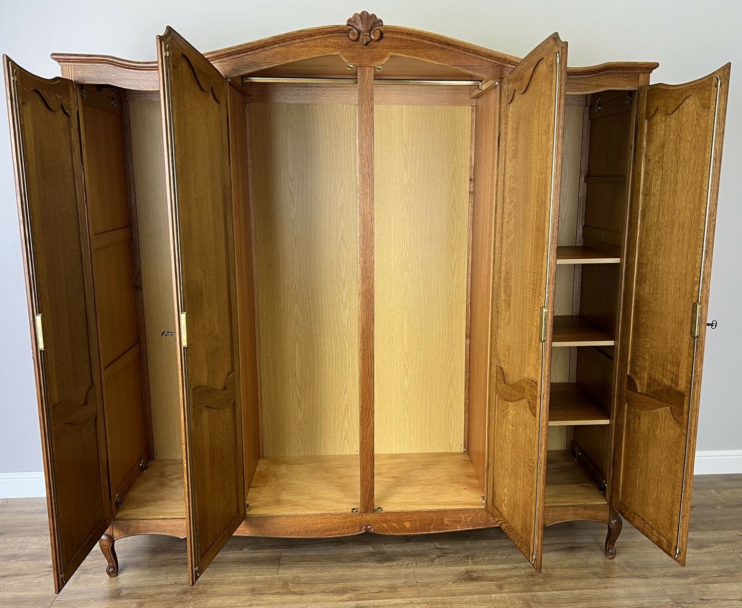 Wardrobe Vintage French Louis XVI Style Oak Four Door Carved Armoire LOT 6401