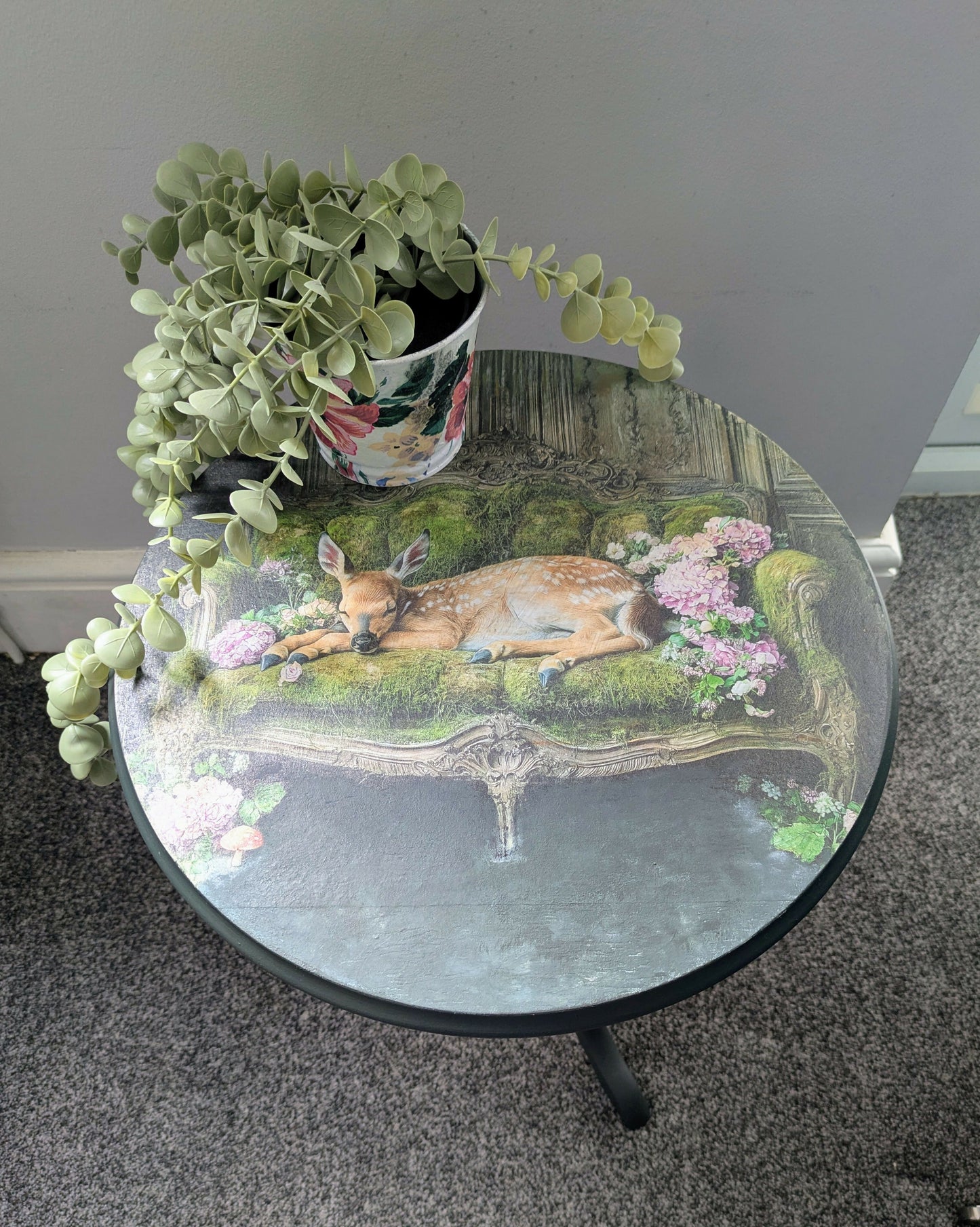 Hand Painted and Decoupaged Small Side Table