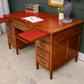 Art Deco Walnut Pedestal Desk with Red Leather Top - Cooke's of Finsbury