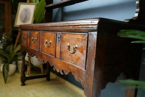 Late Georgian Early Vintage Victorian Welsh Dresser Solid Oak Brass Bail Pulls