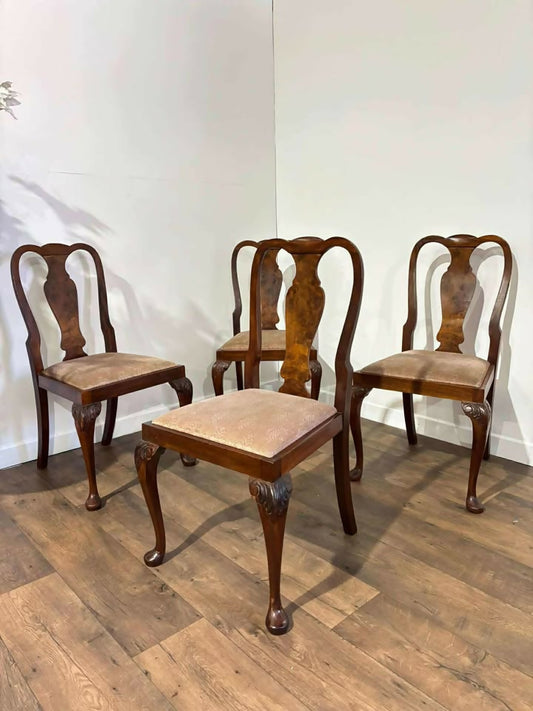 Set Of Four Georgian Style Walnut Dining Chairs