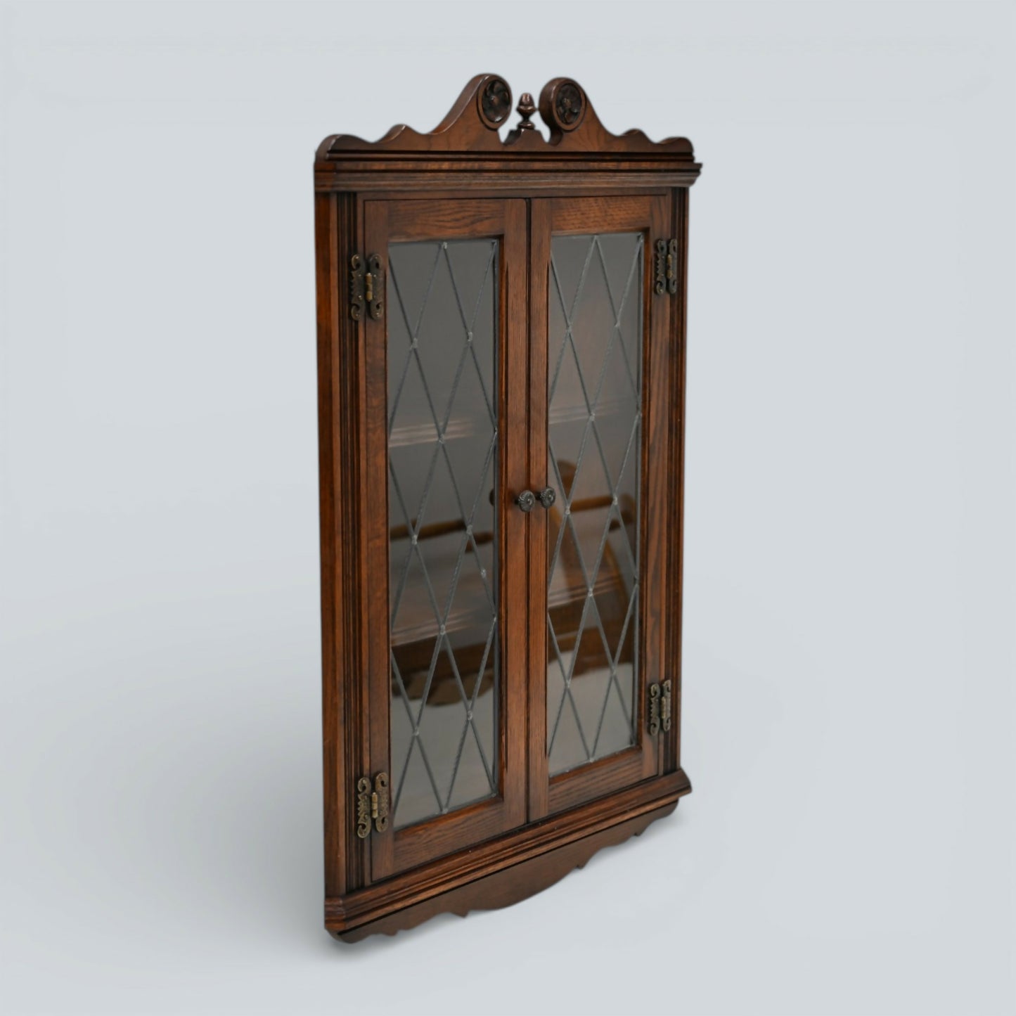Old Charm Hanging Corner Display Cabinet Leaded Glass Tudor Brown *FREE Delivery
