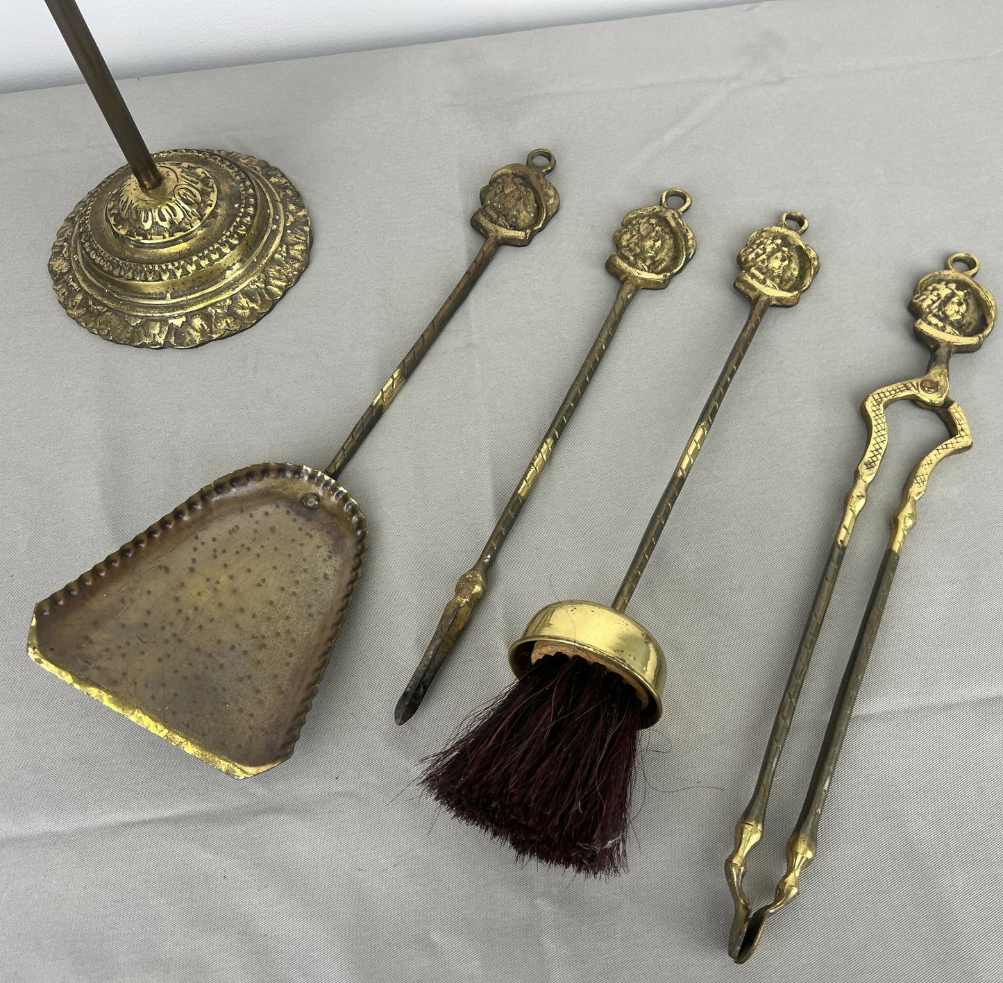 Fireplace Set Vintage French Style Brass 5 Piece Companion Set LOT 6445