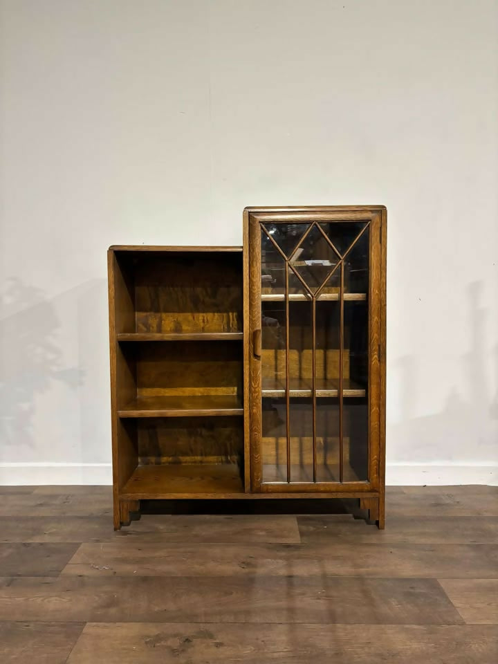 Vintage Oak Bookcase With Single Glass Door9