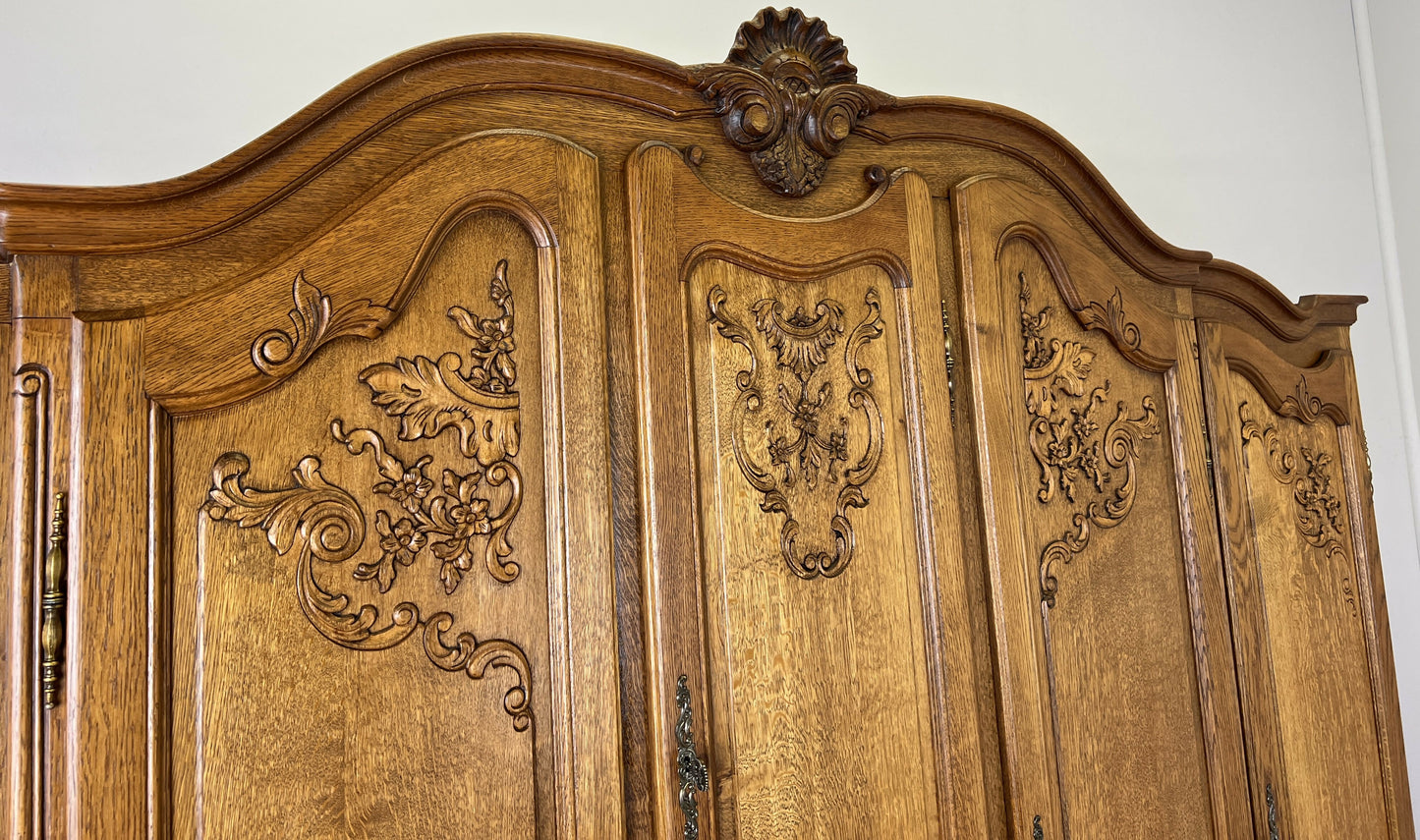 Wardrobe Vintage French Louis XVI Style Five Door Oak Carved Armoire LOT 6125
