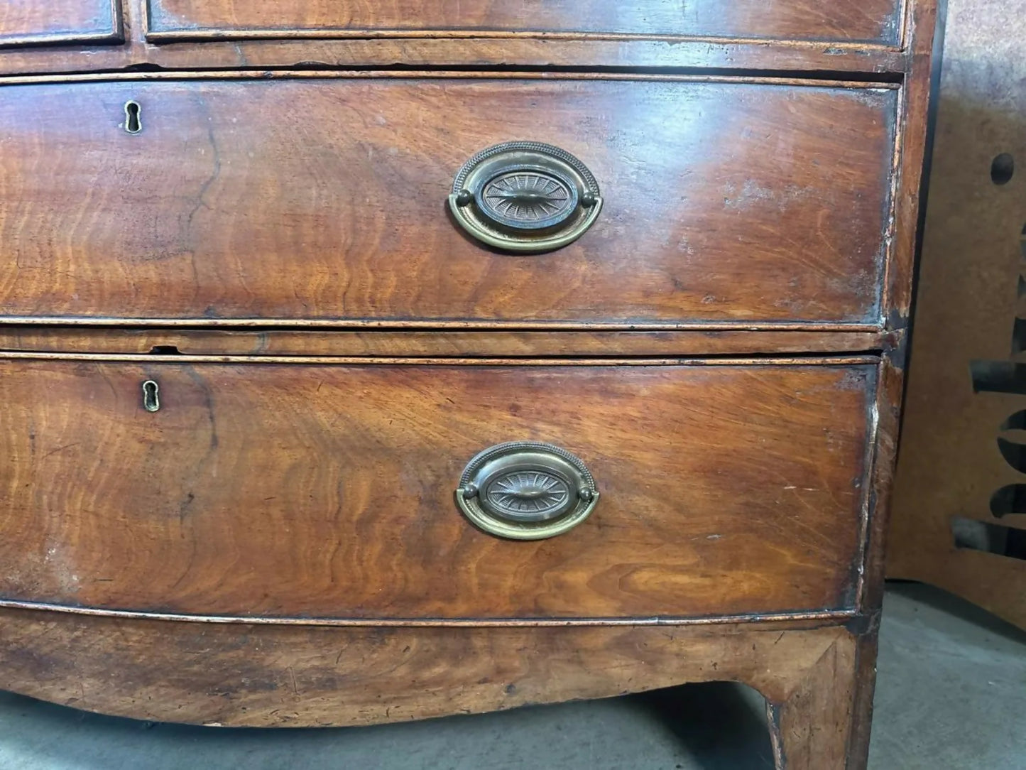 Antique Georgian Bowfront Two over Two Chest of Drawers, c 1820