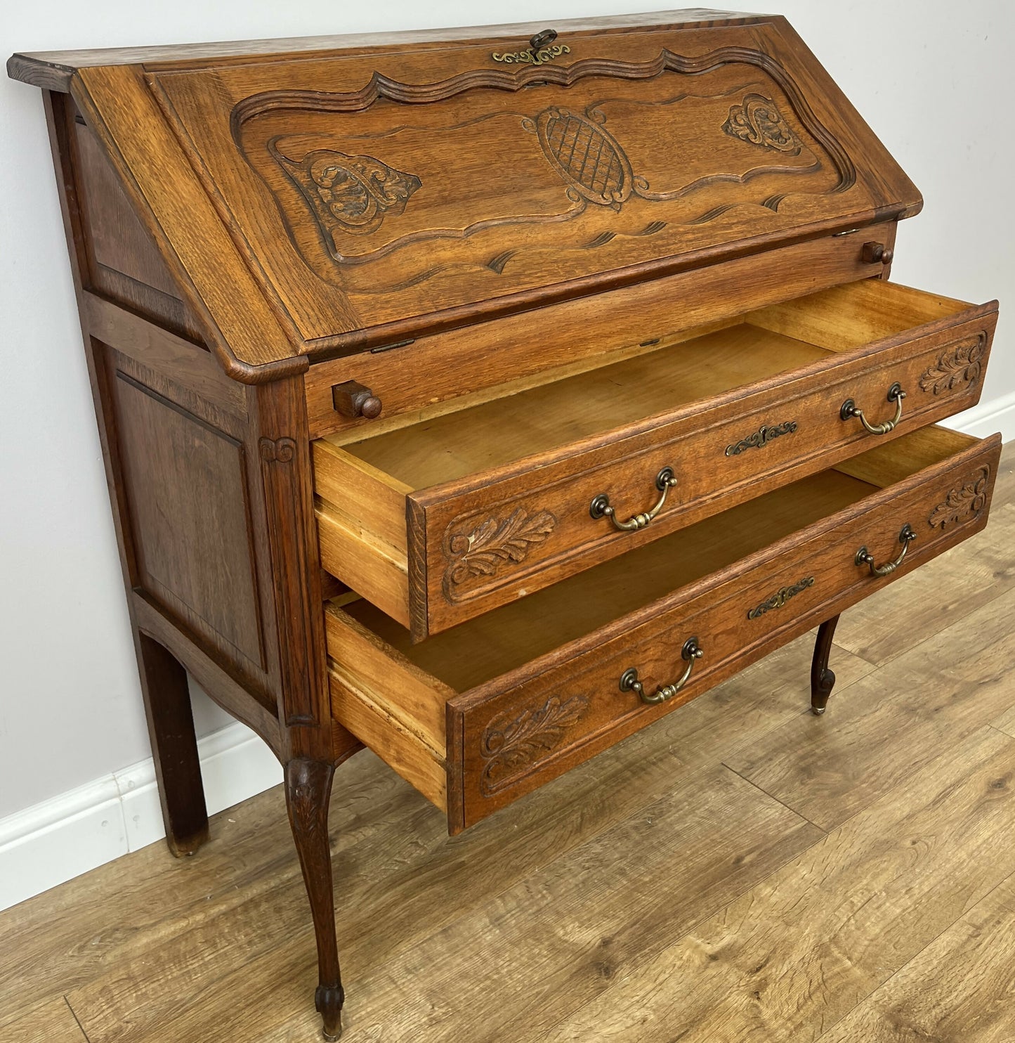 Secretaire Writing Desk Vintage French Louis Oak Rare Bureaux Cabinet LOT 6318