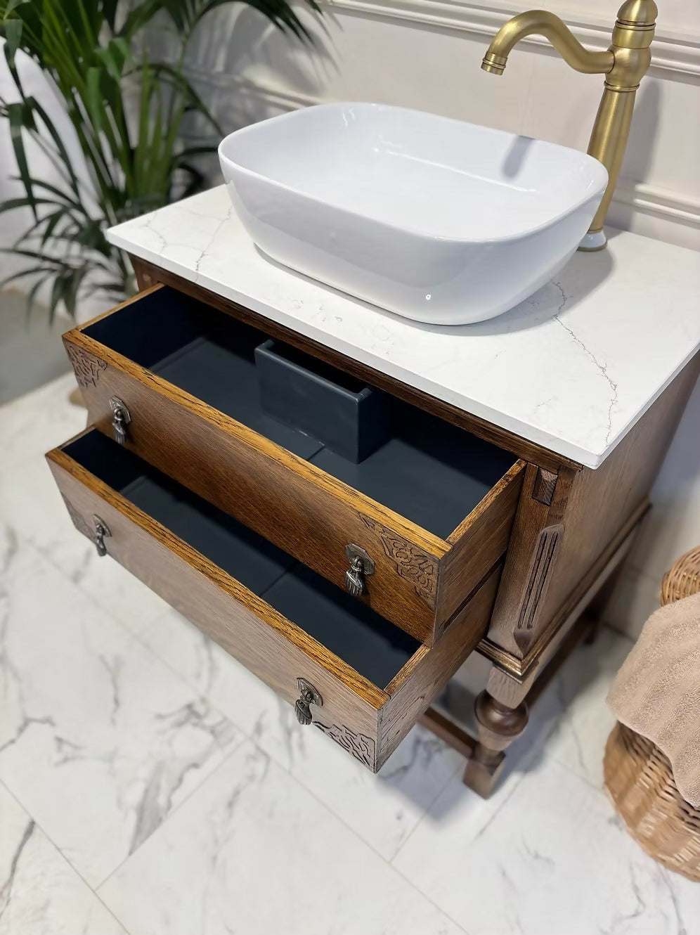 Traditional Vintage Wooden Bathroom Vanity Unit - George II