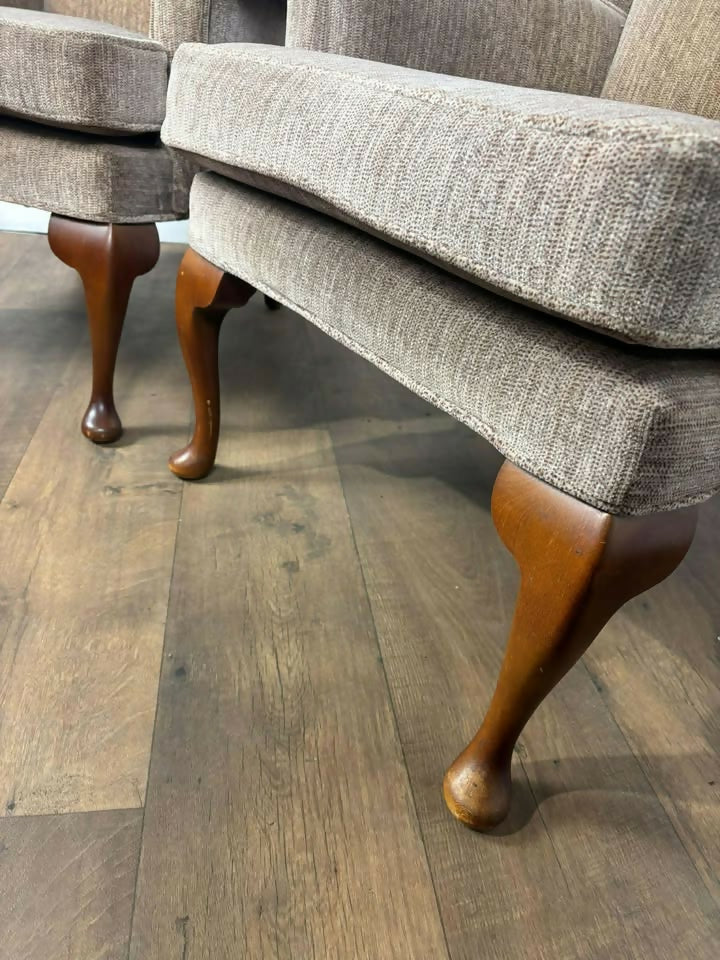 Pair of Matching Wingback Fireside Chairs On Cabriole Supports