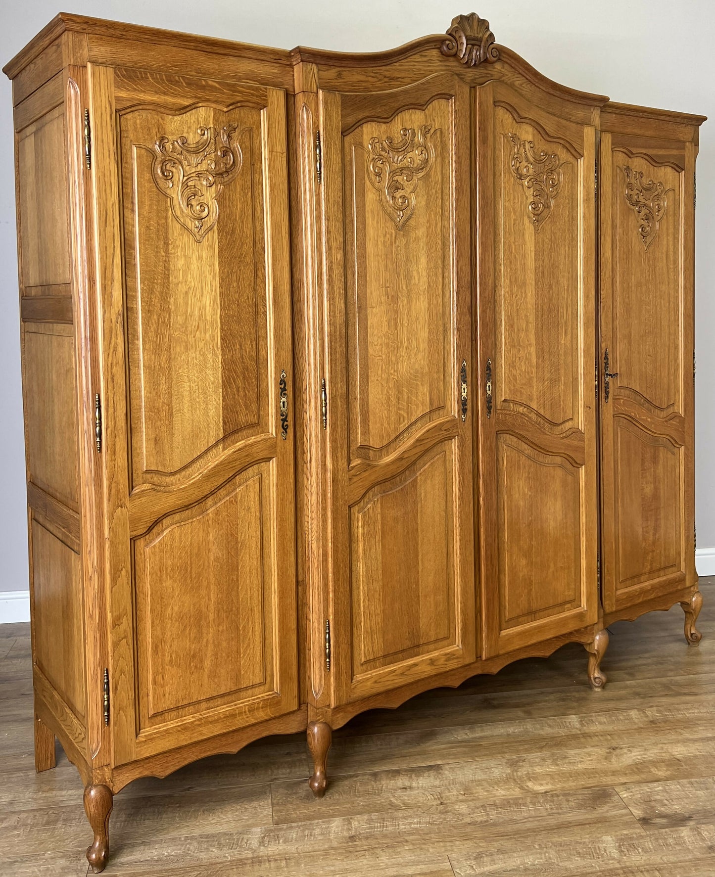 Wardrobe Vintage French Louis XVI Style Oak Four Door Carved Armoire LOT 6104