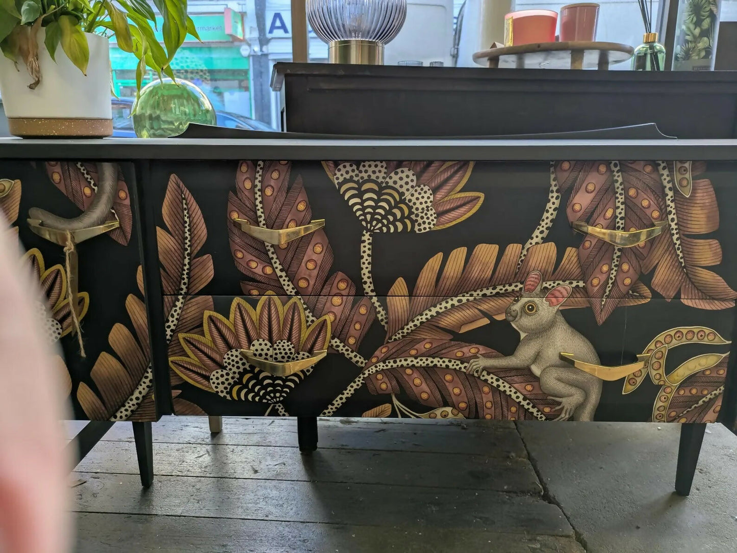 Midcentury Modern Charcoal Grey Sideboard: Animal Print TV Unit