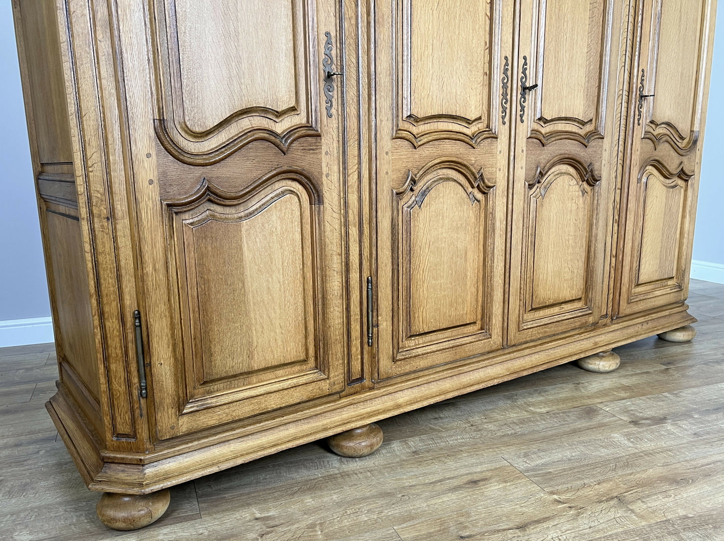 Wardrobe Vintage French Style Oak Four Door Carved Armoire Cabinet LOT 6116