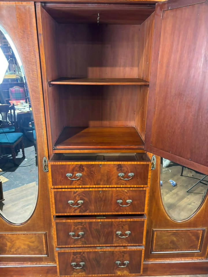 Edwardian Crossbanded Mahogany Triple Fitted Compactum