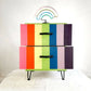 Multi Coloured Spectrum design two drawer chest with hairpin legs