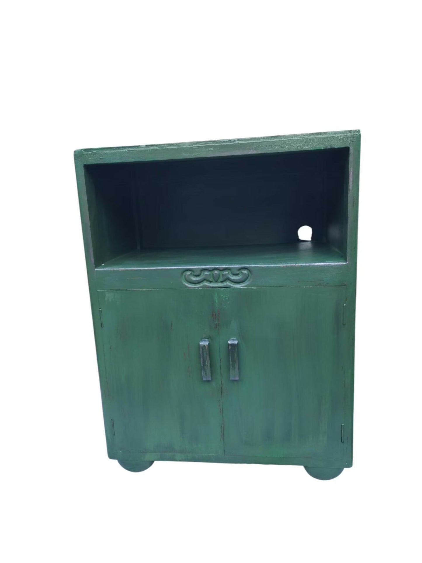 Forest Green Vintage Cabinet Dark Academia Drinks Cupboard | Bedside Table with Cable Hole Grandmillennial Staged Furniture UK Delivery