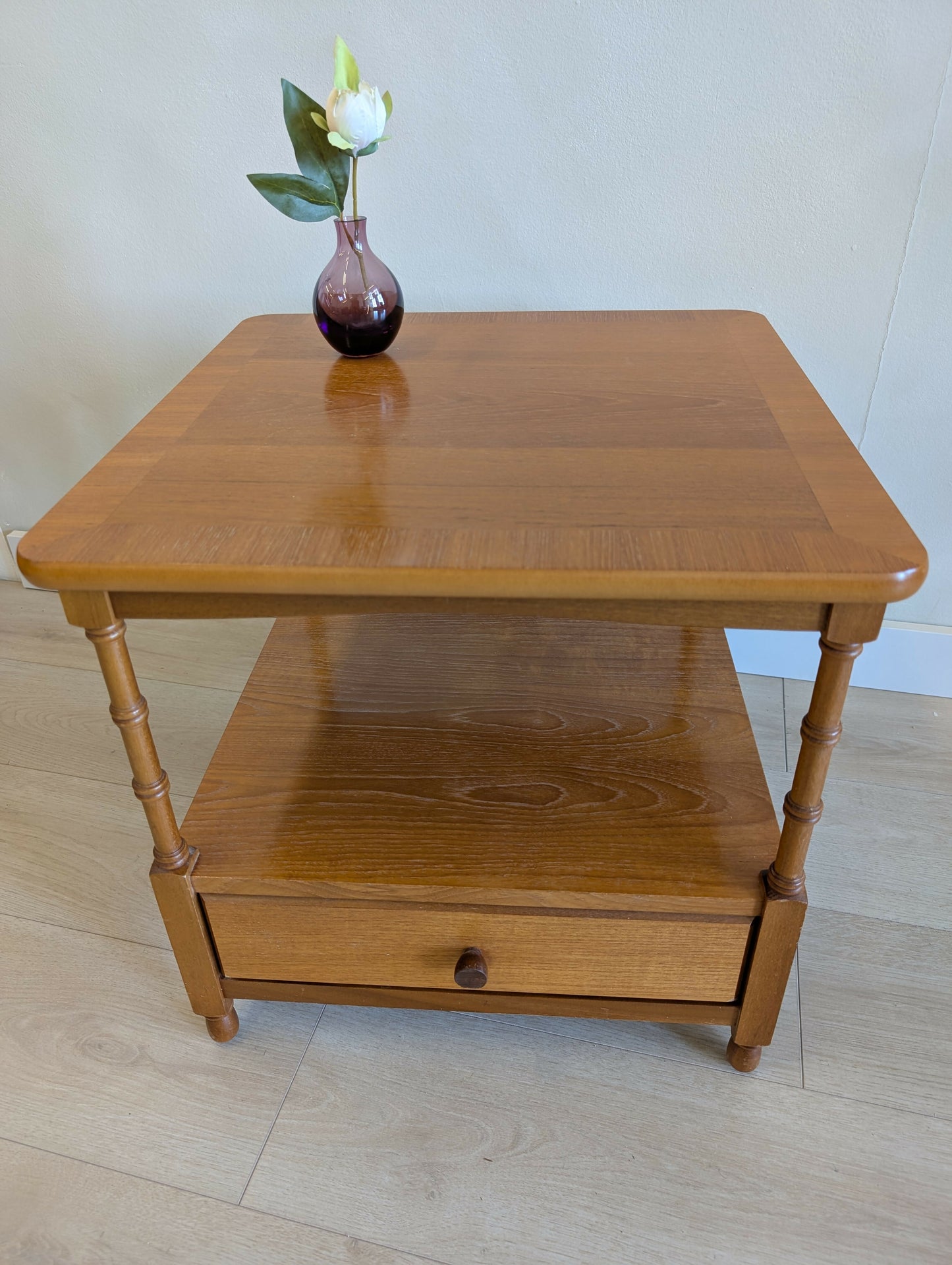 Mid Century Parker Knoll Nathan Teak Side Table with Drawer & Shelf