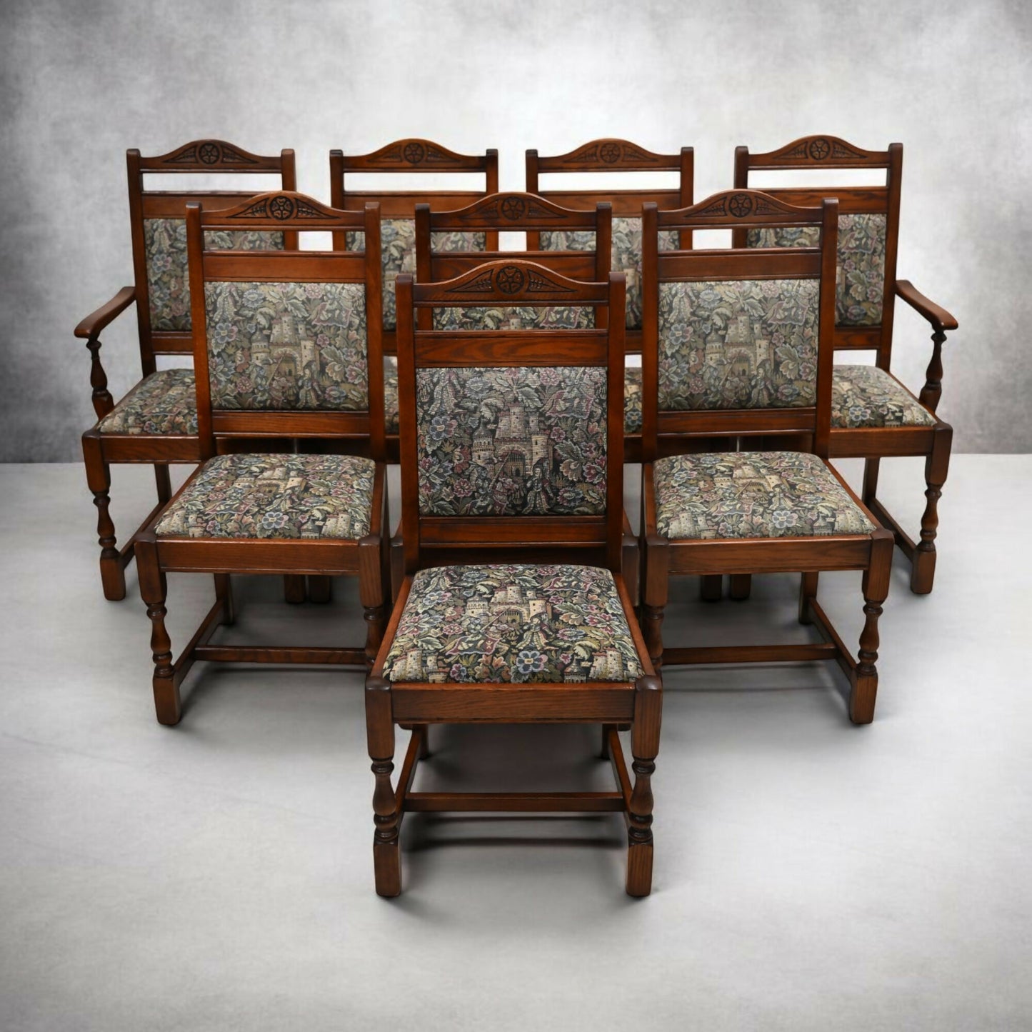 8 Old Charm Dining Chairs Inc 2 Carvers Vintage Oak Tudor Brown FREE UK Delivery