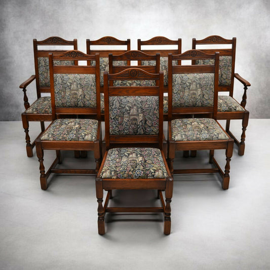 8 Old Charm Dining Chairs Inc 2 Carvers Vintage Oak Tudor Brown FREE UK Delivery