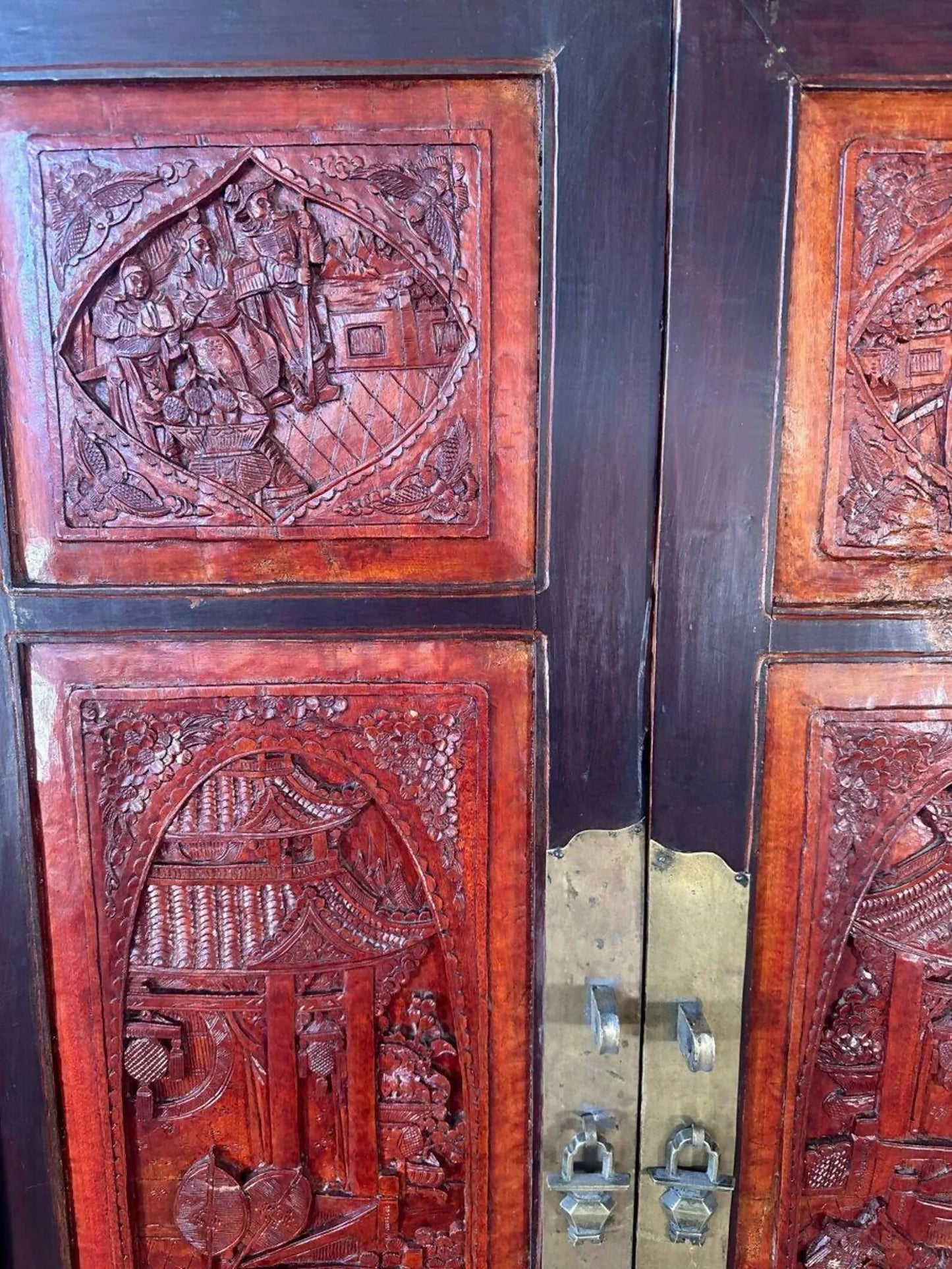 Antique Chinese Marriage Wardrobe Cabinet Triple Cupboard, C 1860