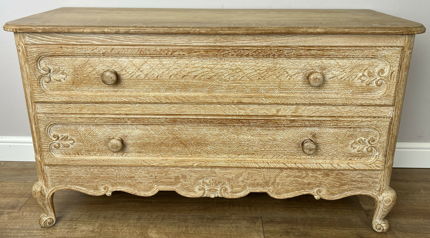 Chest of Drawers Vintage French Louis Oak 2 Drawers Carved Cabinet LOT 6406