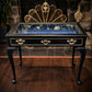 Vintage Queen Anne Style Bijouterie Jewellery Display Table in Black & Gold with William Morris Interior