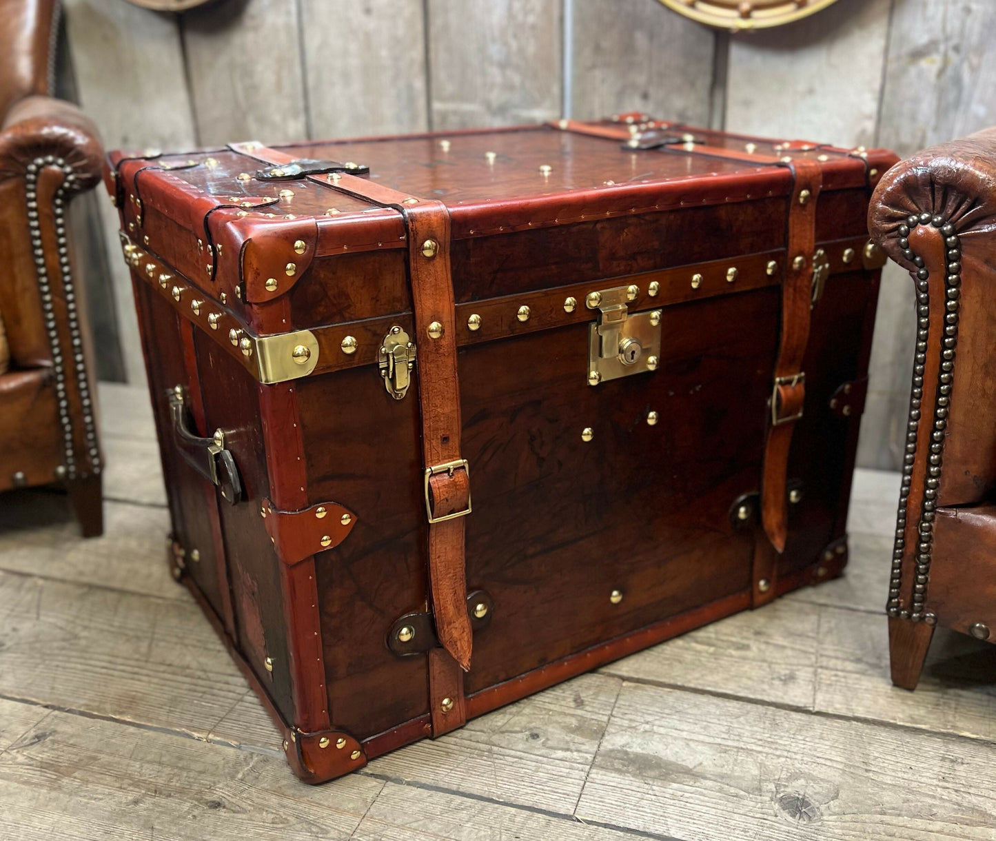 English handmade vintage luxury leather trunk - storage chest - rustic style