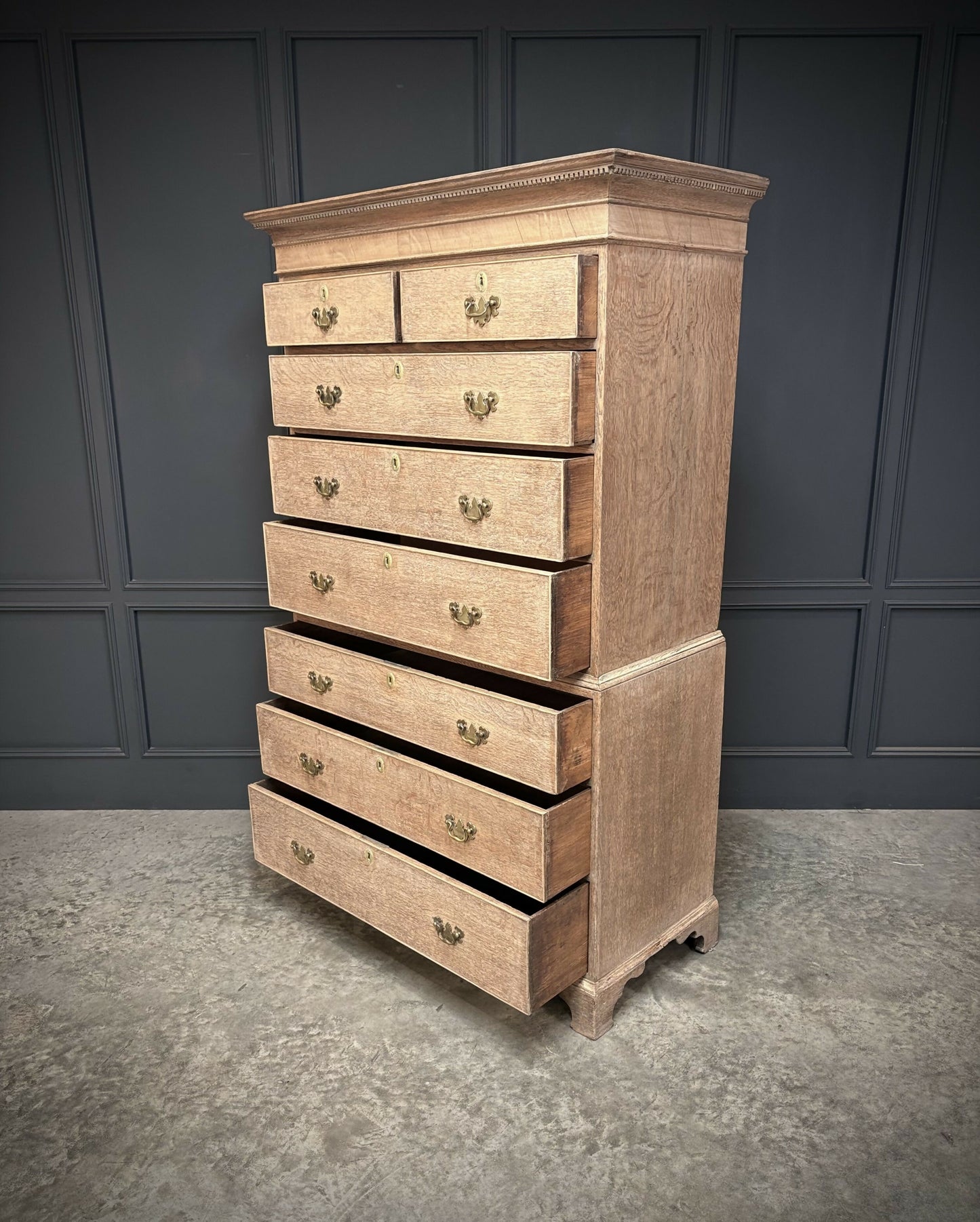 18th Century Bleached Oak Tallboy Chest On Chest