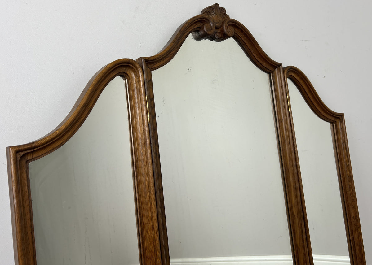 Mirror Vintage French Style Oak Carved Triple Folding Vanity Mirror LOT 6542