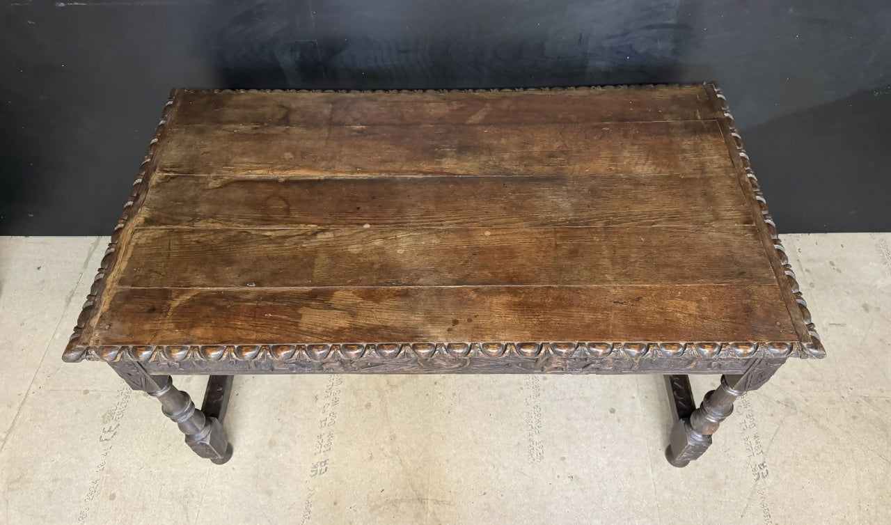 19th Century Carved Oak Table having drawers