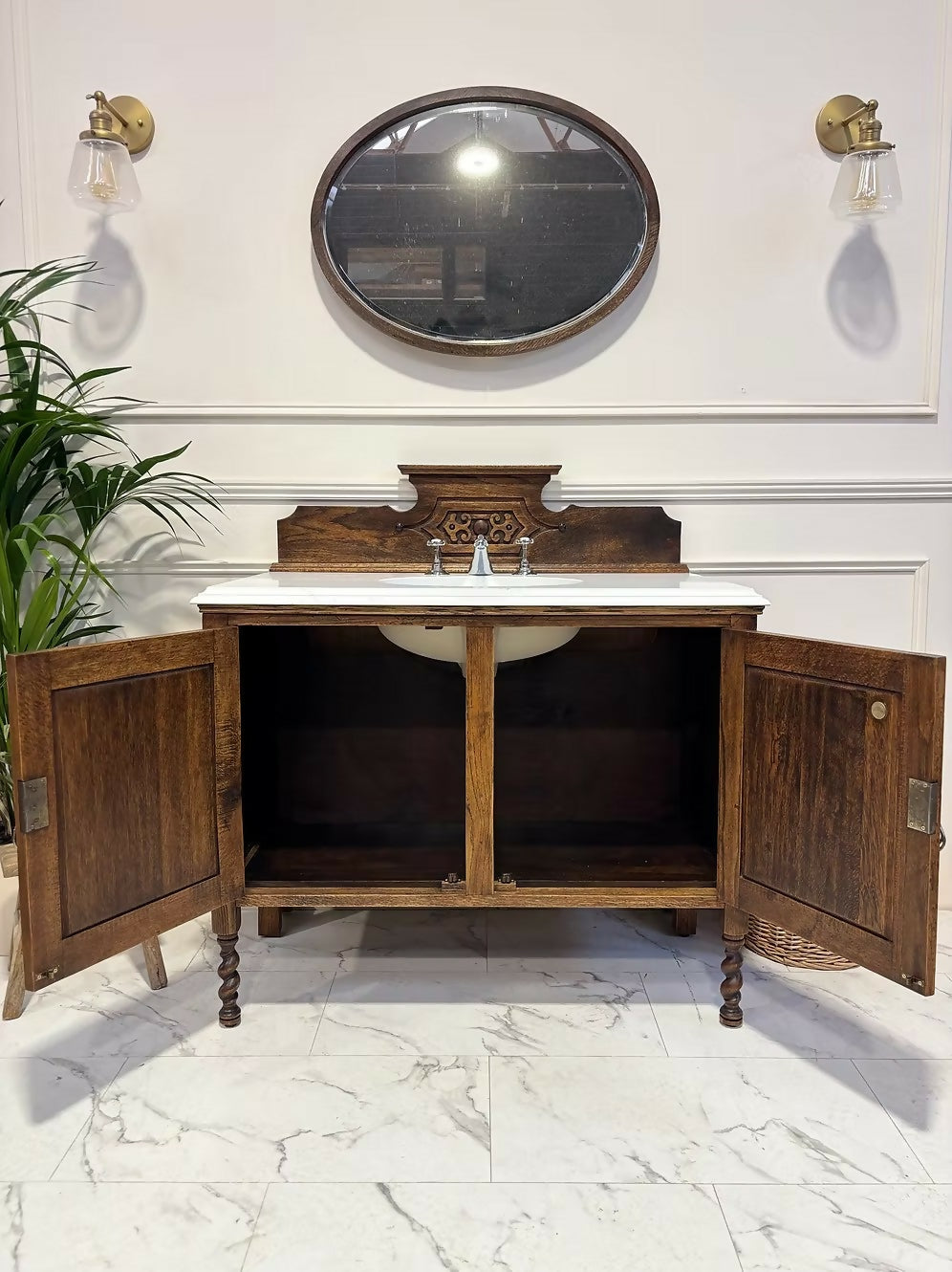 Wide Traditional Wooden Vintage Bathroom Vanity Unit - Mary Queen of Scots