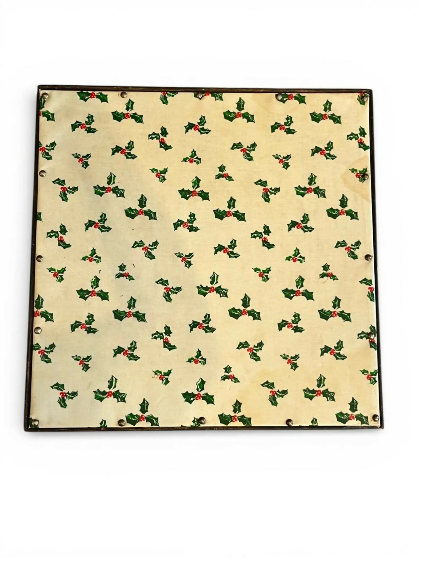 Vintage Folding Table with Holly Pattern | Rustic Wooden Accent Table