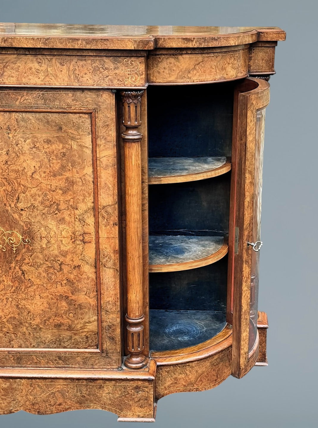 Victorian Inlaid Burr Walnut Credenza