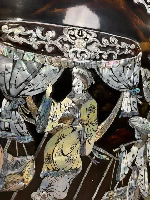 Set of Four Vintage Oriental Wall Panels with Mother of Pearl Inlay