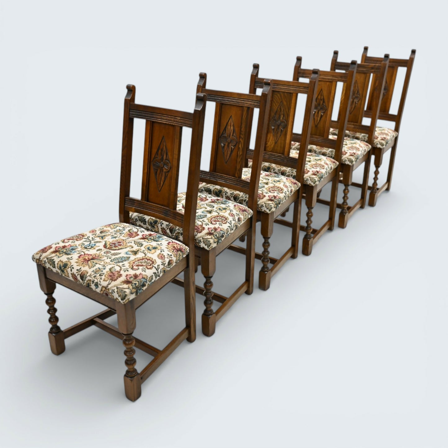 6 Yorke Old Charm Dining Chairs Trellis Fabric Light Oak Frames FREE UK Delivery