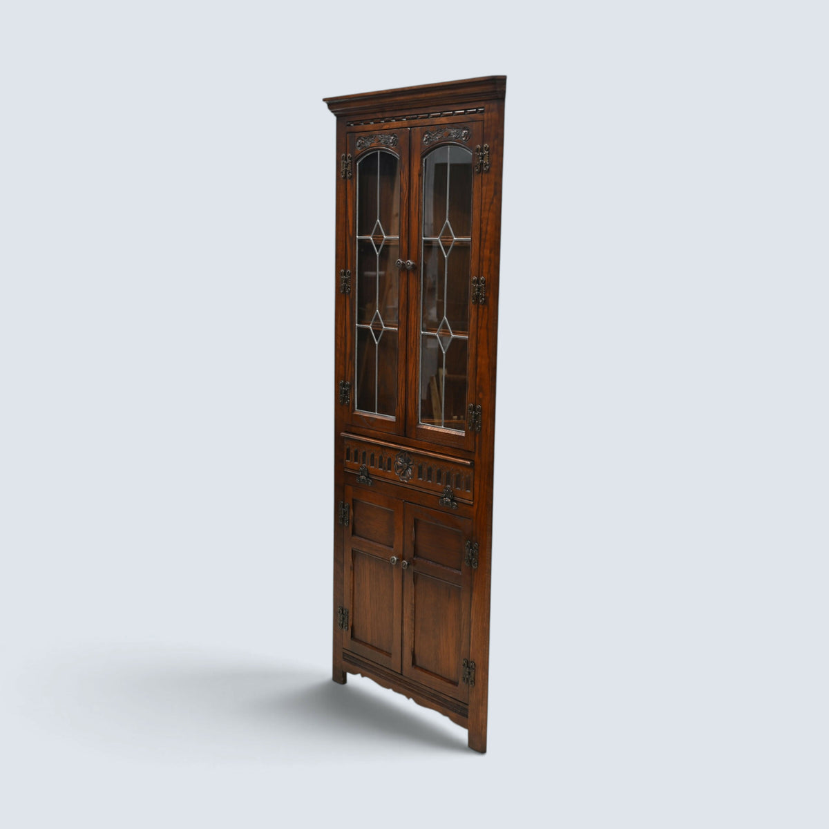 Old Charm Corner Display Cabinet with Leaded Glass Tudor Brown FREE UK Delivery*
