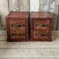 Bespoke English vintage bedside cabinets - custom wood framed - luxury hand dyed leather nightstands