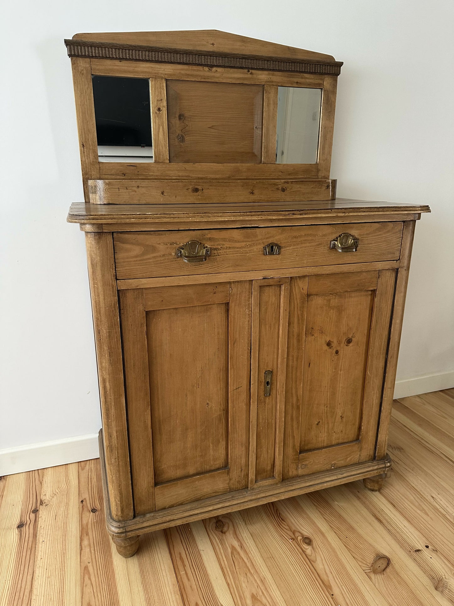 Antique Victorian Pine Chiffonier, Rustic Solid Wood Sideboard, Art Deco Handle Dresser, Natural Patina Storage Cabinet, Old English Buffet